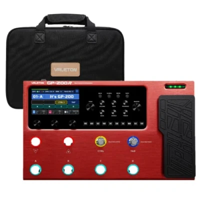 Abbildung von VALETON Gitarren Bass Effektpedal Multi Effekte Prozessor Amp Modeling IR Cabinets Simulation mit FX Loop MIDI I/O Expression Pedal Stereo OTG USB Audio Interface GP 200R + Bag