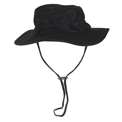 Abbildung von MFH Outdoorhut US GI Buschhut, mit Kinnband, Boonie, Rip Stop, schwarz S (Packung) umlaufende Schlaufen