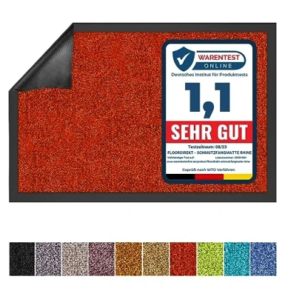 Abbildung von Floordirekt Schmutzfangmatte Rhine waschbare &amp; leistungsstarke Fußmatte Sauberlaufmatte mit Rutschfester Rückseite Türmatte für den Eingangsbereich (Rot, 90 cm x 150 cm)