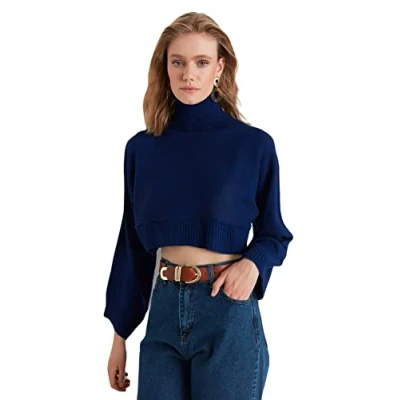 Abbildung von TRENDYOL Damen Plain Collar, Regular Sweater Sweatshirt, Navy Blue, L EU