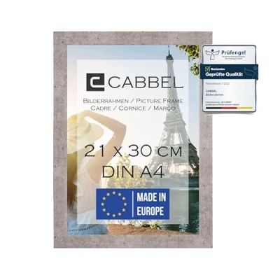 Abbildung von CABBEL Einzelpack (1 STK.) Bilderrahmen DIN A4 21x30 MDF Holz Rahmen in Grau/Beton mit bruchsicherem Plexi Glas/Modern
