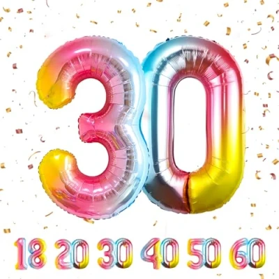 Abbildung von 30 Geburtstag Deko zahlen luftballon jahre Folienballon Regenbogen für 30. Geburtstagsdeko Männer Frauen Ballon Zahl zum fliegt mit Helium 30.Geburtstagsparty 40&quot; 101cm