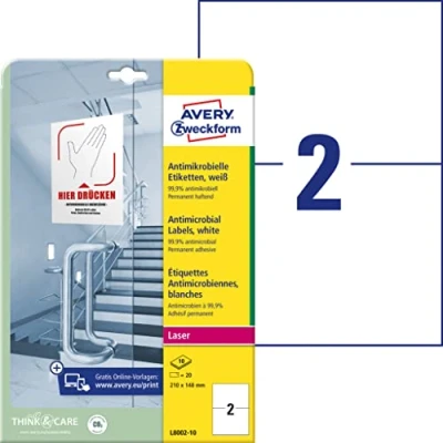 Abbildung von Avery Zweckform Etiketten antimikrobiell 210x148mm permanent weiß VE=1
