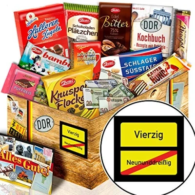 Abbildung von Ortsschild 40 Geschenke zum 40. Geburtstag Schokolade Ostalgie Box Schoko L