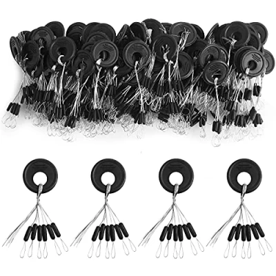 Abbildung von VIPMOON 100 Stück Gummistopper Angeln, 6 in 1 Posenstopper Schnurstopper Stopper Angeln Gummi Bobber Stopper, Schwarz Zylinder, M