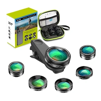 Abbildung von Apexel 6 in 1 Handy Kamera Objektiv Set, Weitwinkelobjektiv, Makro Objektiv, Fischaugenobjektiv, ND Filter, CPL/Sternfilter, Clip On für iPhone 8/x 7/Plus, Samsung S8, Android Smartphones