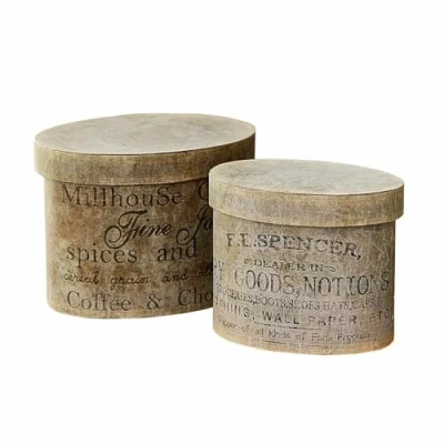 Abbildung von Loberon Box 2er Set Tunguska, nostalgisch Bedruckt, Vintage Flair, Antik Finish, Aufbewahrung, Weihnachten, Geschenkidee, MDF, Papier, braun/grau