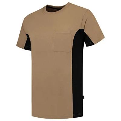Abbildung von Tricorp 102002 Workwear Bicolor Brusttasche T Shirt, 100% Gekämmte Baumwolle, 190g/m², Khaki Schwarz, Größe 3XL
