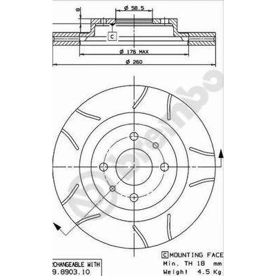Abbildung von BREMBO MAX LINE 09.8903.75 Bremsscheibe 260 20 4 geschlitzt, innenbelüftet beschichtet mit Schrauben LADA: Kalina II Kombi, Priora Limousine, 110