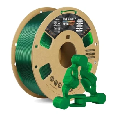 Abbildung von OVERTURE PETG Filament Aufgerüstet 1,75 mm, 1kg (2,2 lbs) Spule, 3D Druck Filament, Maßgenauigkeit +/ 0.02 mm (Transparent Grün)