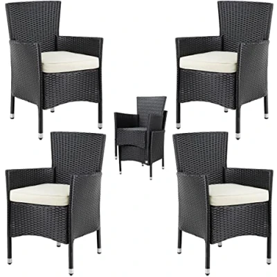 Abbildung von Casaria Gartenstuhl, Polyrattan 4er Set Stapelbar 7cm Auflagen 160kg Belastbarkeit