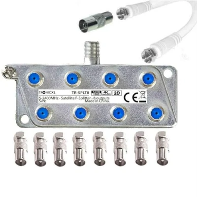 Abbildung von TronicXL 8 Fach 4K IEC Verteiler Antennenverteiler TV Kabel Adapter Kabelfernsehen 8er DVBC zb für Unitymedia Vodafone Netcologne SAT Splitter hd tauglich digital Unicable Verteilerdose 8fach BK CATV