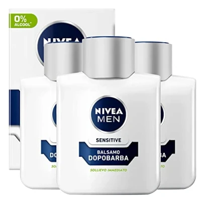 Abbildung von Nivea Men Sensitive Aftershave Balsam Extra sanft After Shave Herren mit Kamille und Vitamin Extrakt Bartbalsam, empfindliche Haut, 3 Flaschen à 100 ml
