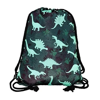 Abbildung von HECKBO Turnbeutel Mädchen Junge Dino Dinosaurier Motiv 40x32cm Kindergarten, Kita, Krippe Rucksack, Beutel, Sporttasche, Sportbeutel, Kindergartenrucksack, Kinderrucksack, Stoffbeutel