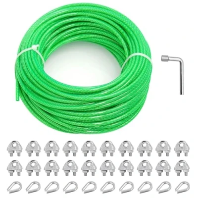 Abbildung von hannger 5MM Drahtseil 30 m PVC Ummanteltes Stahlkabel, Multi use Clothes Line Kabel für T Post Kletternde Weinreben Pflanzen im Freien String Licht hängenden Kit