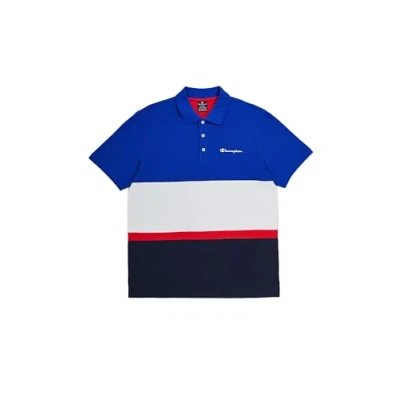 Abbildung von Champion Herren Legacy Retro Sport Polo Color Block S/S Polohemd, Elektroblau/Weiß/Marineblau, Large