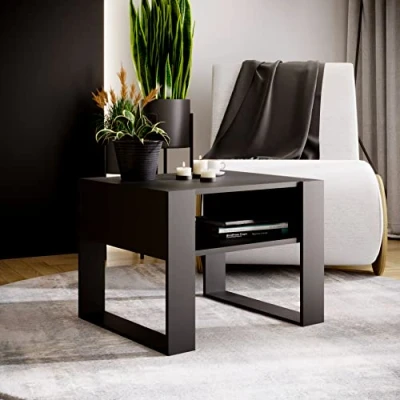 Abbildung von MRBLS Couchtisch modernes rustikales Design Wohnzimmer Tisch Beistelltisch Kaffeetisch Sofatisch Teetisch aus Holz (Schwarz Matt Schwarz Matt) 65 x 45 53,6cm (B/H/T)