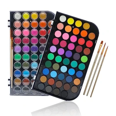 Abbildung von Artecho Aquarellfarben 48 Farben mit 3 Pinsel und 1 Palette, Tragbar Einfach zu Bedienen, Ideal für Künstler, Hobbymaler, Schule, Kunstunterricht.