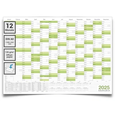 Abbildung von Kalenderoutlet Wandkalender 2025 DIN A0 (1189 x 840mm) Jahresplaner XXL Format gefaltet, sehr großer, übersichtlicher Kalender deutsch sprachig im Querformat für Ihre Wand