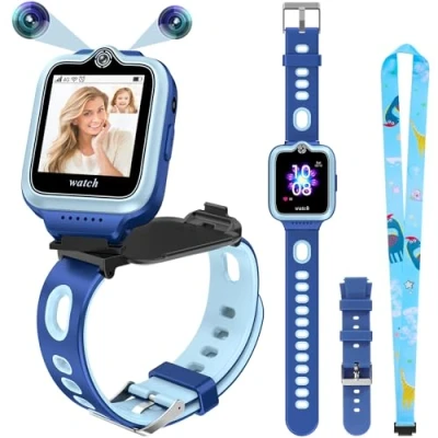 Abbildung von ele ELEOPTION 4G GPS Kinder Smartwatch Telefon wasserdichte Smart Watch für Jungen und Mädchen, 2 Wege Anruf, Sprach Video Chat, Kamera, SOS, Musik Player, Alarm (T30, Blau)