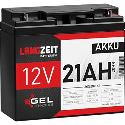 Abbildung von LANGZEIT Akku 12V 21Ah Gel Blei ersetzt 18Ah 19Ah 20Ah Profi USV Batterie extrem zyklenfest vorgeladen auslaufsicher LC RD1217P X1220P