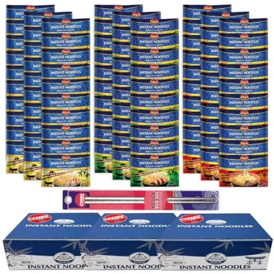 Abbildung von 90er Mix Set Asia Gold Instant Nudeln I je 30x Rind Huhn Ente 90x60g Chinesische Ramen Asiatische plus OYOY Metall Essstäbchen
