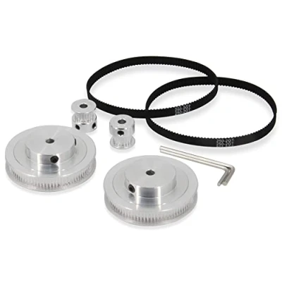 Abbildung von Zeberoxyz 2 Stück Set GT2 Synchronrad 20&amp;80 Zähne 5mm Bohrung Aluminium Zahnriemenscheibe mit Länge 250mm Breite 6mm Riemen (20 80T 5B 6)