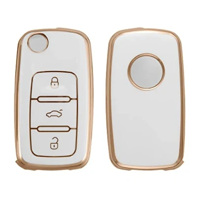 Abbildung von kwmobile Autoschlüssel Hülle kompatibel mit VW Skoda Seat 3 Tasten Schlüsselhülle Silikon Cover Weiß Gold