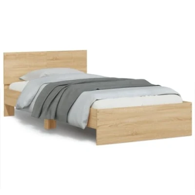 Abbildung von vidaXL Bettgestell, Bettrahmen mit Lattenrost, Bett Gästebett Kopfteil LED Leuchten, Einzelbett Schlafzimmerbett Schlafzimmermöbel, Sonoma Eiche 100x200cm