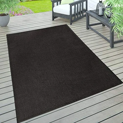 Abbildung von Paco Home Outdoor Teppich wetterfest für Garten, Terrasse &amp; Balkon flachgewebt in Moderner Sisaloptik einfarbig pflegeleicht UV beständig, Grösse:200x280 cm, Farbe:Schwarz
