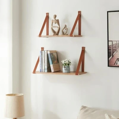 Abbildung von [en.casa] Wandregalset &#039;Utsira&#039; Küchenregal Wand Bücherregal Wohnzimmer Regal Badezimmer 48/60 x 20 30 cm 2 TLG. Eicheoptik/Braun