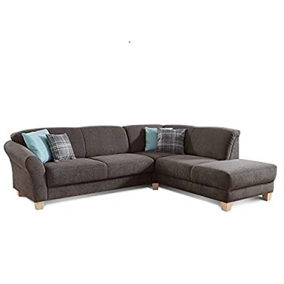 Abbildung von CAVADORE Ecksofa Gootlaand Mit Ottomane rechts / Große Couch im Landhausstil Federkern 257 x 84 212 Dunkelgrau