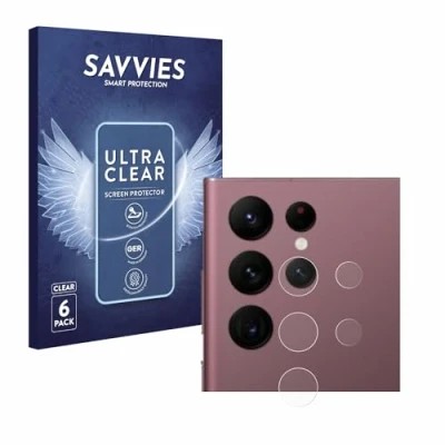 Abbildung von Savvies 6 Stück Schutzfolie für Samsung Galaxy S22 Ultra 5G Enterprise Edition (NUR Kameraschutz) Displayschutz Folie Transparent