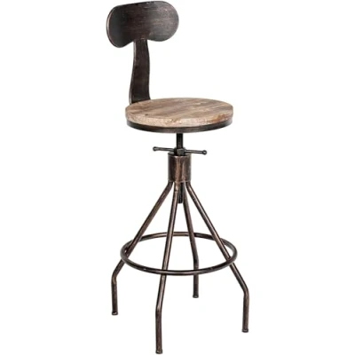 Abbildung von CLP Barhocker Hanam Im Industrial Look I Höhenverstellbarer Mit Holzsitz Und Rückenlehne Metallhocker Fußablage, Farbe:Bronze