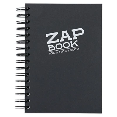 Abbildung von Clairefontaine 8362C Skizzenbuch / Zeichenheft Zap Book mit Doppelspirale, DIN A5 14,8x21 cm, 80 Blatt 80g 100% recyceltes Papier, ideal für Notizen oder Zeichnungen, Schwarz, 1 Stück