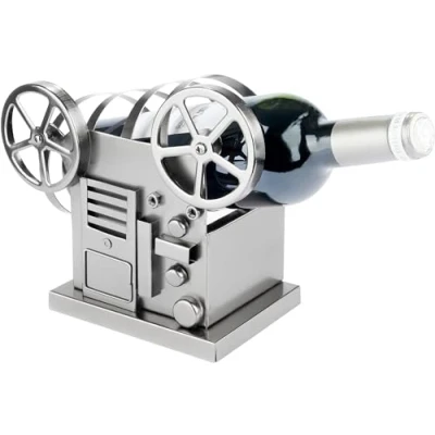 Abbildung von BRUBAKER Weinflaschenhalter Filmprojektor Kino Flaschenhalter Metall Skulptur Retro Projektor mit Spulen Wein Geschenk für Date oder Gutscheine Flaschenständer Geschenkkarte