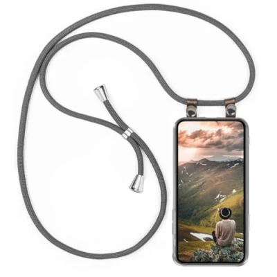 Abbildung von moex Handykette kompatibel mit Samsung Galaxy S23 Plus Hülle Band Längenverstellbar, Handyhülle zum Umhängen, Silikon Case Transparent Kordel Schnur abnehmbar in Grau