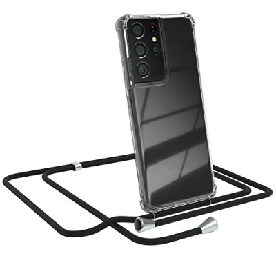 Abbildung von EAZY CASE Handykette kompatibel mit Samsung Galaxy S21 Ultra 5G Handyhülle Umhängeband, Handykordel Schutzhülle, Silikonhülle, Hülle, Stylische Kette Hülle für Smartphone, Schwarz