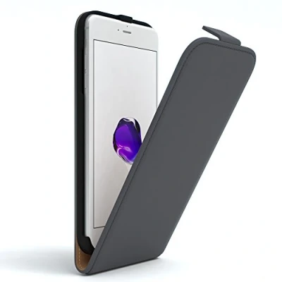 Abbildung von EAZY Case Hülle kompatibel mit iPhone 7 Plus / 8 Flip Cover zum Aufklappen, Handyhülle aufklappbar, Schutzhülle, Flipcover, Flipcase, Flipstyle vertikal klappbar, aus Kunstleder, Anthrazit