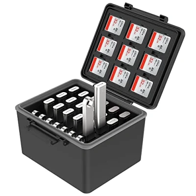 Abbildung von JJC 2 in 1 USB Flash Laufwerk Hülle &amp; Speicherkarten Etui Organizer für 25 Sticks + 9 SD 18 Micro Kartenhalter, Memory Stick Aufbewahrungsbox