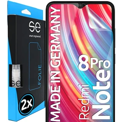 Abbildung von s.e Schutzfolie für Xiaomi Redmi Note 8 Pro, 2 Stück, Full Screen, Positionierhilfe, Schutzfolie, transparente Displayfolie, funktionierende Alternative zu Schutzglas, Schutzglasfolie