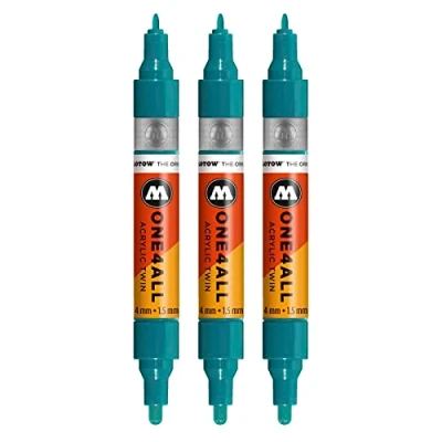 Abbildung von Molotow One4All Acrylic Twin Marker (Strichstärke 1.5 mm und 4 mm, hochdeckend permanent) 3 Stück Farbe 206 lagunen blau