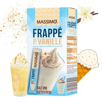 Abbildung von MASSIMO Frappé Vanille 16 x 250g Vorteilspack (160 Sticks á 25g) Köstliches Instant Getränkepulver mit Kaffee, koffeinhaltig, schnelle Zubereitung