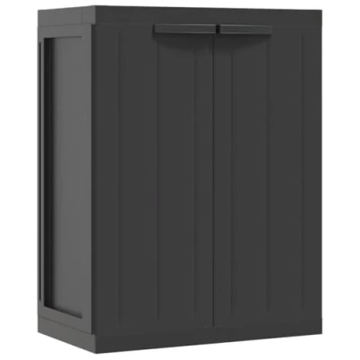 Abbildung von vidaXL Gartenschrank, Werkzeugschrank mit viel Stauraum, Geräteschrank Wetterfest Abschließbar, Outdoor Schrank Kunststoffschrank Gartenbox, Schwarz 65x37x85cm PP