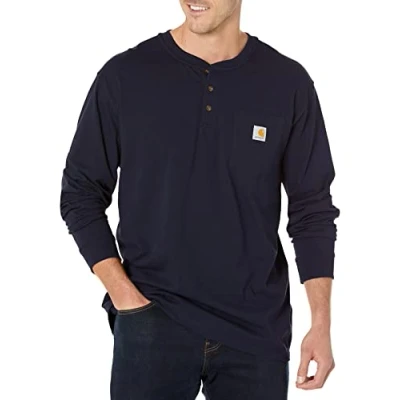 Abbildung von Carhartt Herren Loose Fit, schweres, langärmliges Pocket Henley T Shirt, Marineblau, M