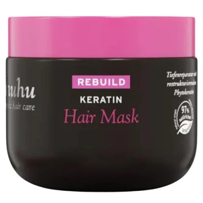 Abbildung von ahuhu REBUILD Keratin Haarmaske (150ml) Restrukturierende Intensivmaske, Mit Phytokeratin, Amaranth und schützender Tucuma Butter, Vegane Haarpflege.