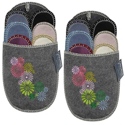 Abbildung von ONVAYA ABS Gästepantoffel Blumen 2 x 6er Set Antirutsch Hausschuhe Filzpantoffel Gr. 36 45