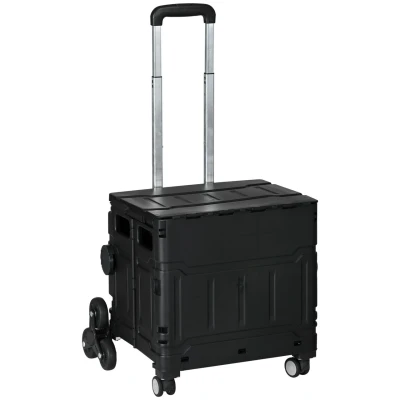 Abbildung von HOMCOM Einkaufstrolley Einkaufswagen mit Verstellbarem Teleskop Griff, Deckel, 51 l, für Büro, Speicher, Schule, Schwarz