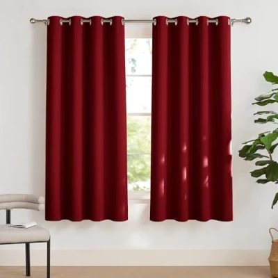 Abbildung von PONY DANCE Verdunkelungsvorhänge Kurz Weihnachts Gardine Wohnzimmer mit Ösen 2er Set Thermo Vorhänge gegen Kälte und Hitze Blackout Curtains for Bedroom, H 175 x B 140 cm, Rot