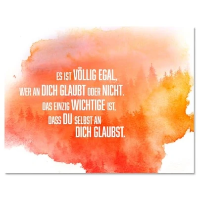Abbildung von wandmotiv24 Leinwandbild Motivation, Querformat, Glaub an Dich selbst, Orange, Aquarell M0434